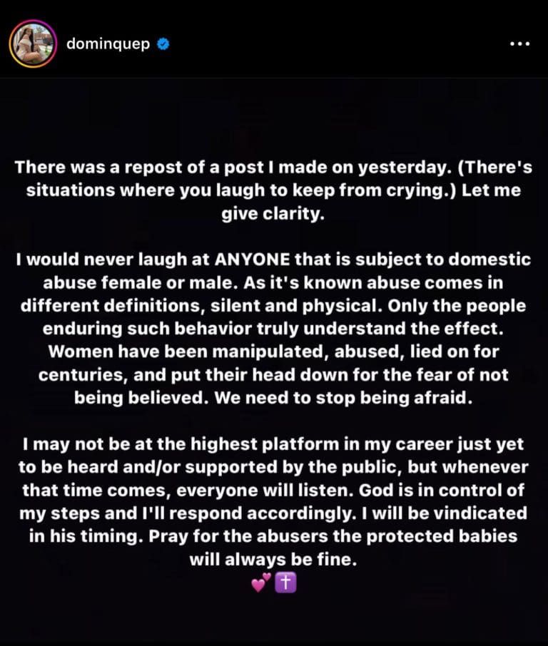 Sarunas Jackson's Baby Mama, Actress Dominque Perry, Clarifies Her Post