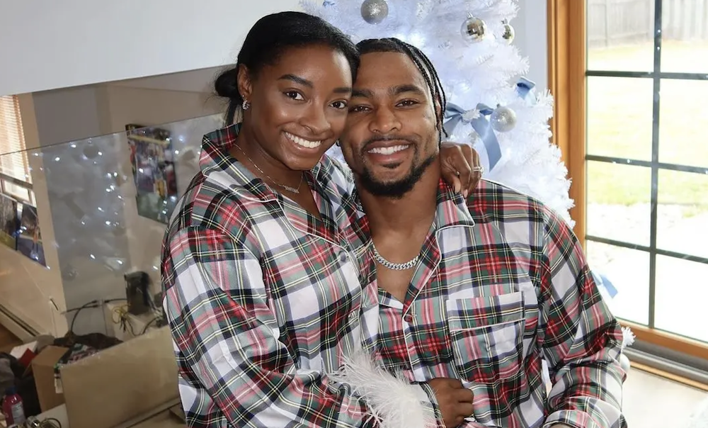 Simone Biles and Husband Jonathan Owens Model Matching Christmas Pajamas Amid Podcast Drama