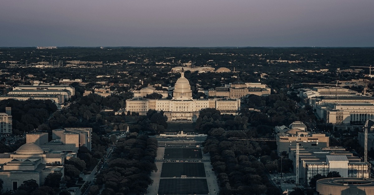 An aerial view of Washington DC.