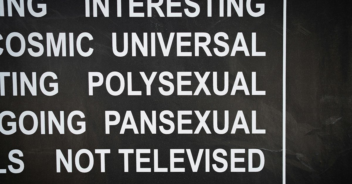 Sexual identities listed on a blackboard