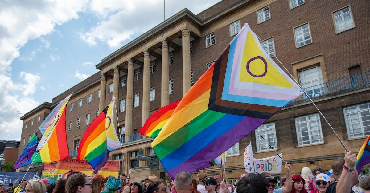 Pride flags at a gathering in the U.K.