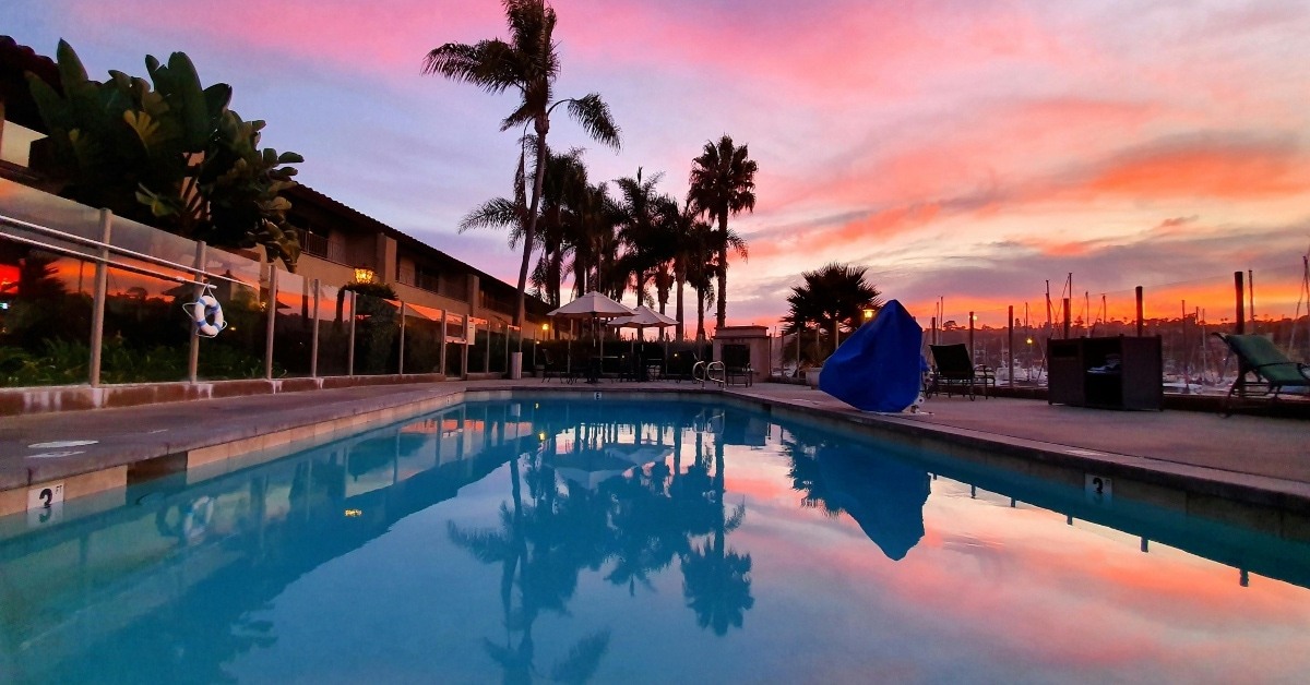 Poolside sunset in San Diego