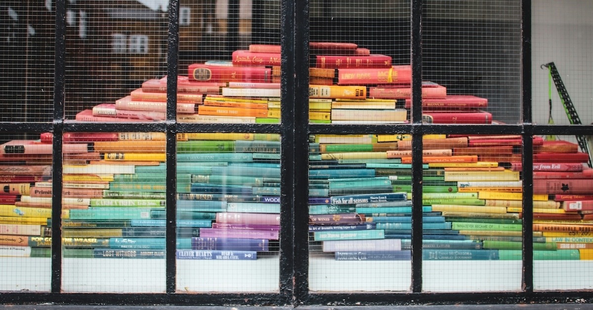 A stack of rainbow books.