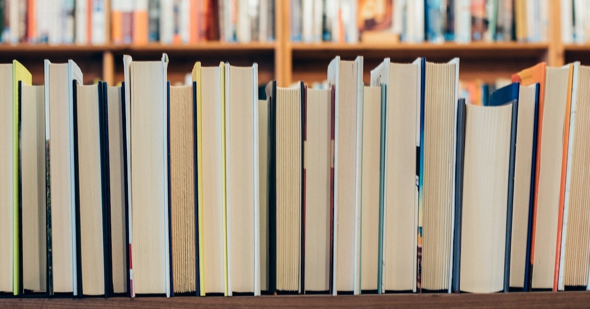 Books with their titles turned away. 