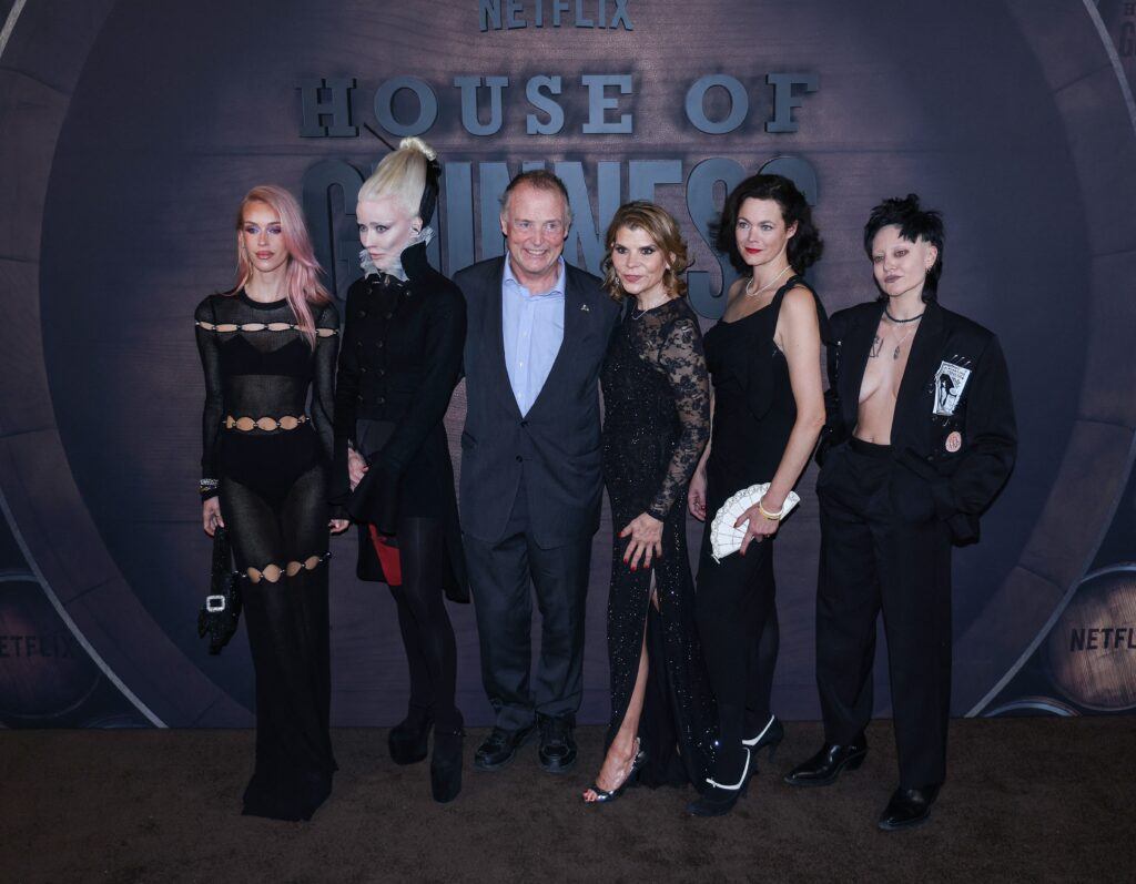 Pictured: Lady Mary Charteris; Daphne Guinness; Lord Ned Iveagh; Ivana Lowell; Jasmine Guinness; Celeste Guinness seen attending the London premiere for "House Of Guinness" at Picturehouse Central. 23 Sep 2025