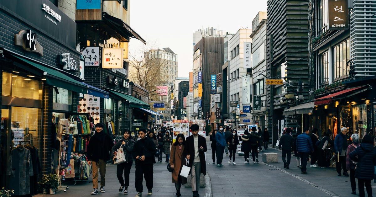 People walking on street in South Korea