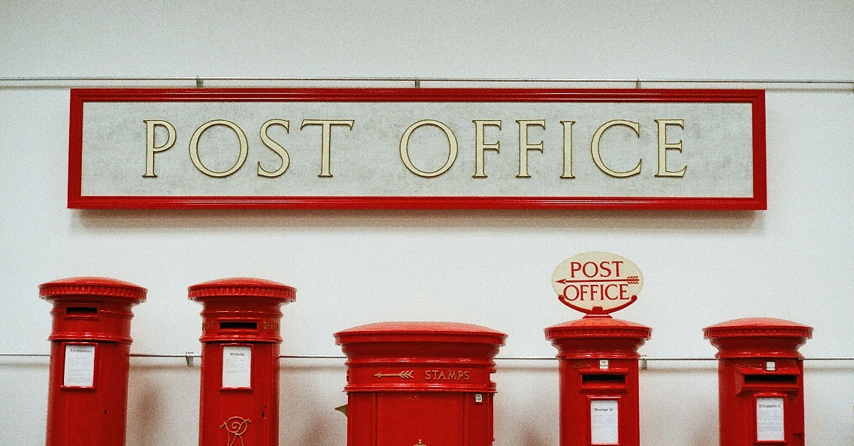 Royal Mail mailboxes and post office sign