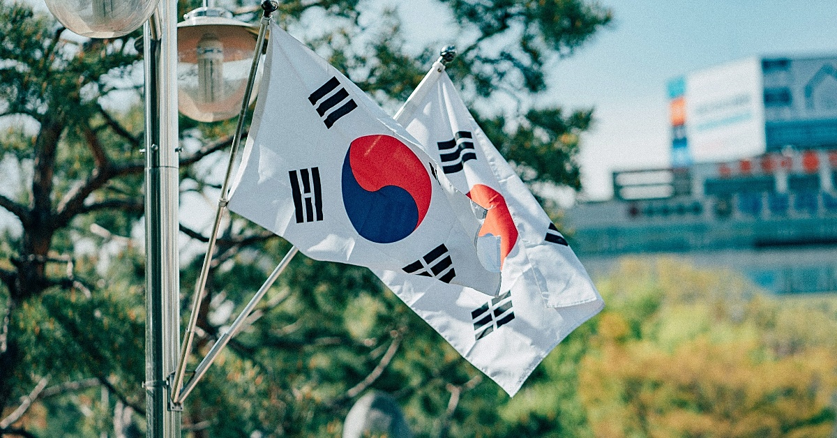 South Korean flags flying