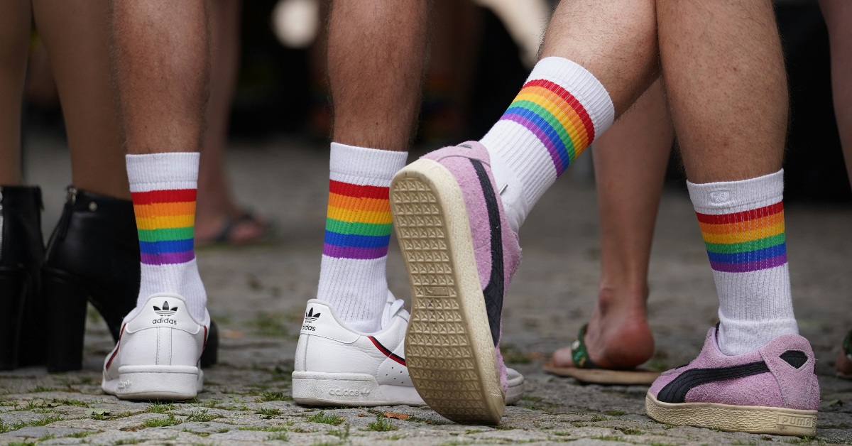Students wearing pride socks