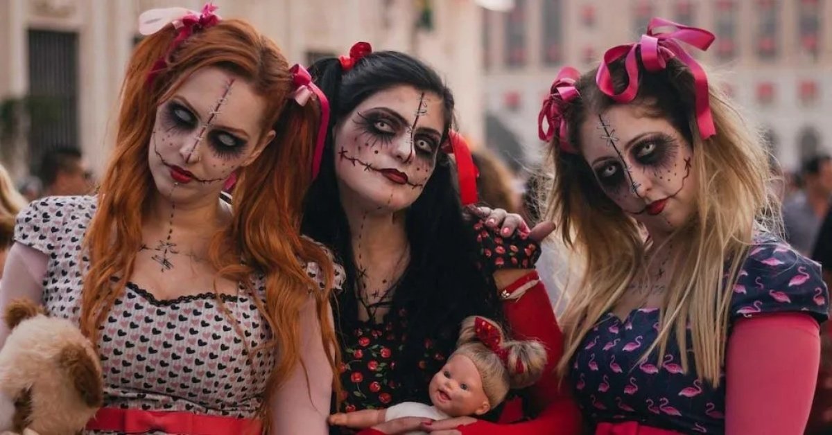 Three women in their halloween costumes