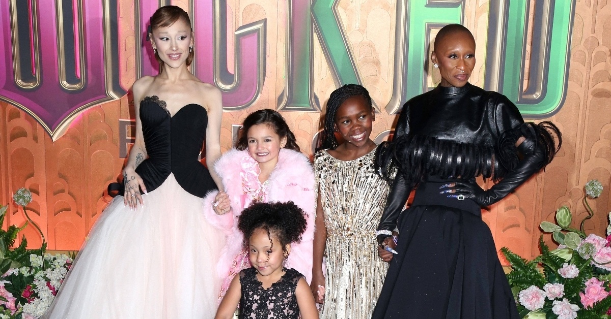 Ariana and Cynthia pose with actors from Wicked for Good