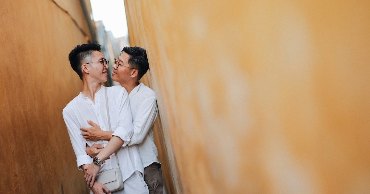 Two people embracing.