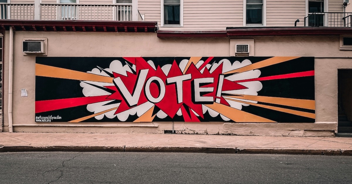 A banner that says Vote. 