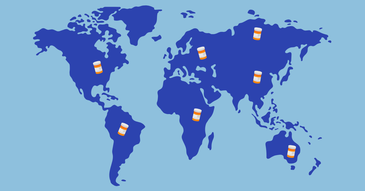Pill bottles on the map.