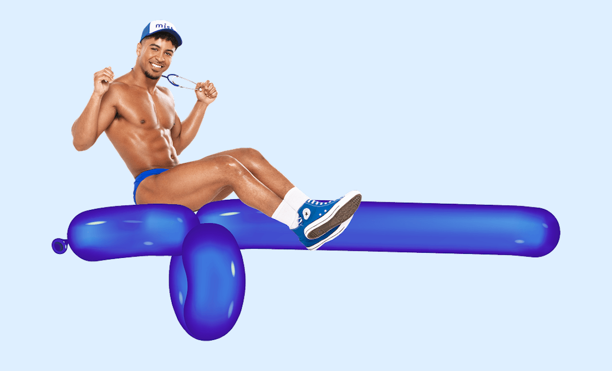 Man sitting on a balloon.
